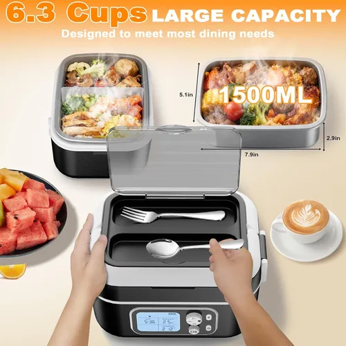 Vista 4 de Fiambrera eléctrica inalámbrica de 6.3 tazas para adultos, lonchera térmica de 24000 mAh para hombres, alimentada por batería con calefacción