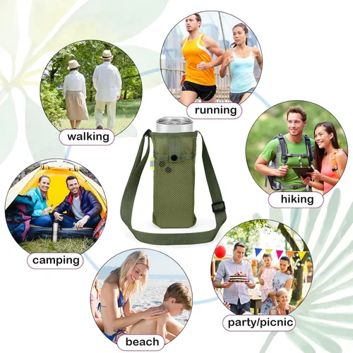 Vista 6 de Mumufy Soporte para botella de agua con correa ajustable, soporte de malla para vasos, ligero, de nailon, con bolsa para caminar, senderismo