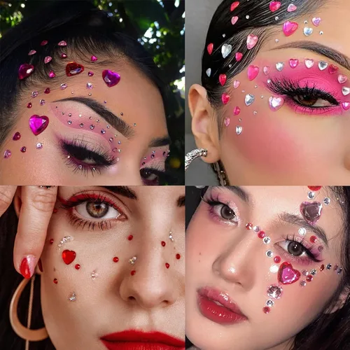 Vista 3 de REDANHA 516 calcomanías de corazón de diamantes de imitación acrílicas, autoadhesivas, gemas de corazón, rojo, rosa, transparente, rosa, rojo