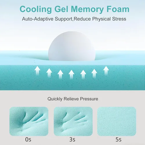 Vista 3 de EDILLY Cubrecolchón de espuma viscoelástica de gel refrescante de 3 pulgadas, tamaño individual, con funda de bambú extraíble y lavable, protector