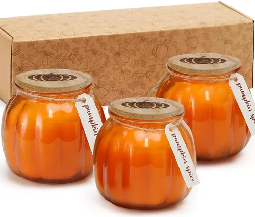 Vista 8 de Velas de otoño, 3 velas en forma de calabaza, vela perfumada de especias de calabaza, 3 x 5 onzas Regalo de decoración de otoño, regalos de Acción