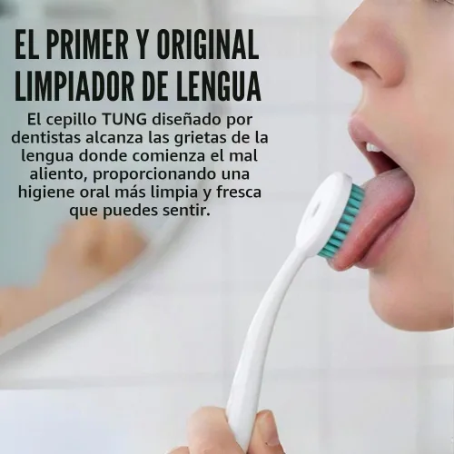 Vista 2 de Tung Kit de limpieza de lengua, cepillo y gel Tung, eliminador de olores para el mal aliento, defensa contra la halitosis, fabricado en Estados