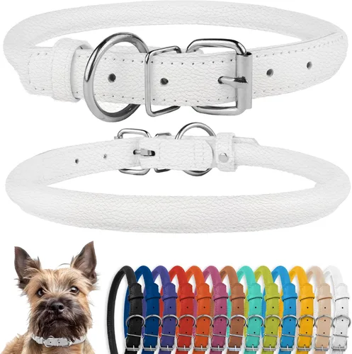 Vista 19 de CollarDirect - Collar de cuero enrollado para perro, collar redondo acolchado suave para cachorro, collar de cuero auténtico hecho a mano