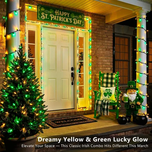 Vista 7 de ODEETRONIC Luces de Navidad amarillas y verdes, 21.63 pies, 100 unidades, luces incandescentes, conectables, con certificación UL, enchufable, luz