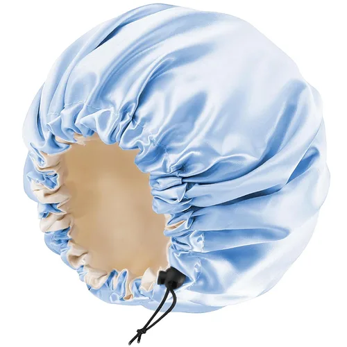 Vista 15 de Gorro de seda de satén para cabello rizado, gorro trenzado para dormir, para mujer, grande, doble capa ajustable (2 unidades, negro) Double Layer