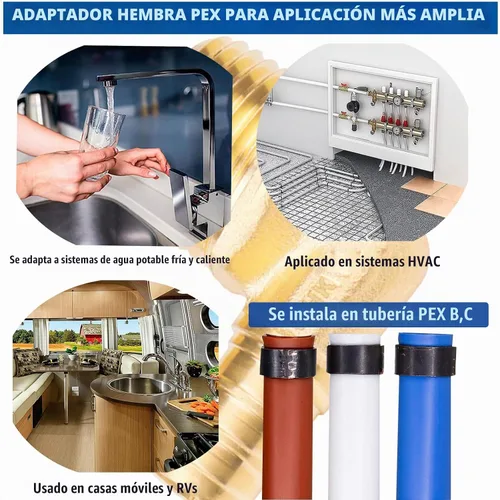 Vista 6 de WHK - Paquete de 12 codos PEX de 1/2 pulgada de 90 grados con adaptador NPT macho de 1/2 Crimpado Conecte de 1/2 "Pex B,C tubería a accesorios