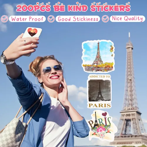 Vista 4 de Yeaqee 200 calcomanías de París vintage de la Torre Eiffel, vinilo impermeable, recuerdos de fiesta, calcomanías de mapa francés, calcomanías