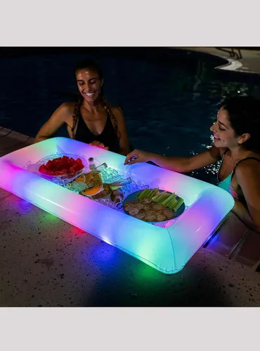 Vista 5 de PoolCandy Enfriador de buffet LED inflable de 48 pulgadas, bandeja de servicio de fiesta, enfriador de hielo iluminado para bebidas, alimentos