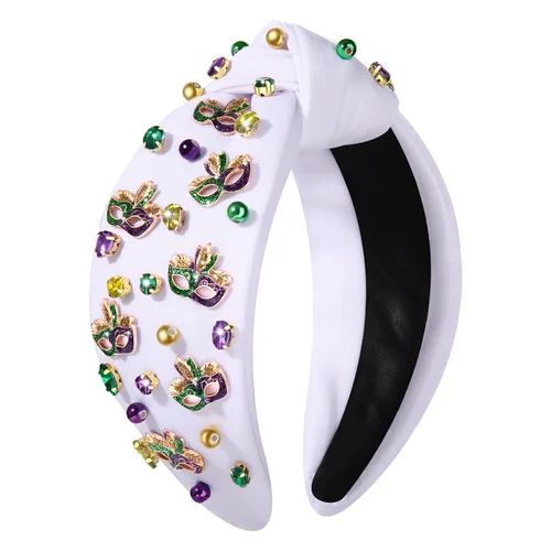 Vista 6 de MOLOCH Diadema de Mardi Gras para mujer, con cuentas moradas, amarillas, verdes, estrellas, diadema anudada, carnaval, joyería de cristal, nudo