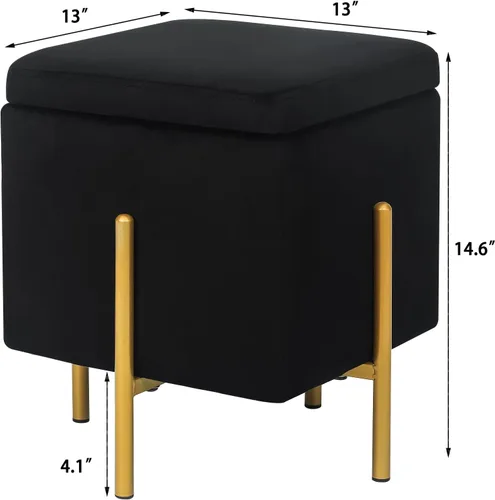 Vista 3 de Adeco Otomanas cuadradas tapizadas de almacenamiento, otomanas modernas de terciopelo negro con almacenamiento para sofá