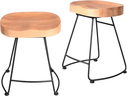 Vista 8 de Juego de 2 taburetes de bar modernos, sillas de comedor estilo rústico retro americano, taburete de bar corto de madera de mediados de siglo