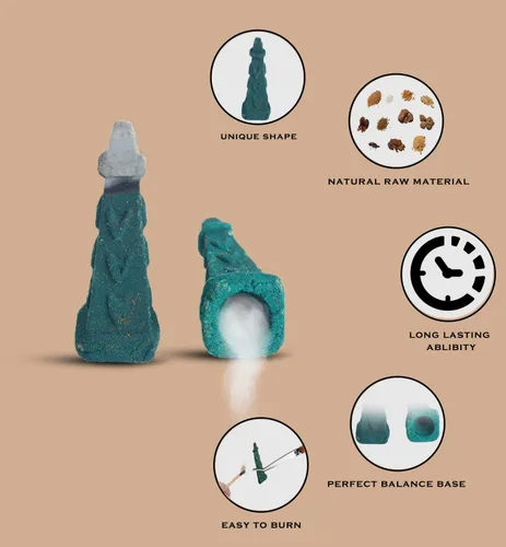 Vista 4 de Conos de cascada de incienso natural de flujo de retorno, forma única para incienso de reflujo, para oración, meditación, relajación (25 piezas)