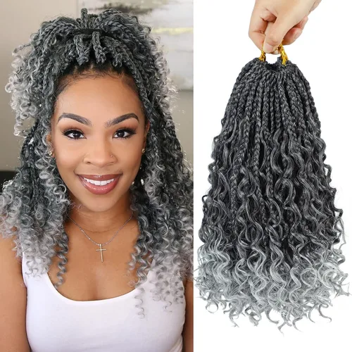 Vista 7 de Goddess Box Braids 1B3330 - Trenzas de ganchillo bohemias de 10 pulgadas para mujeres negras, paquete de 7 paquetes de trenzas bohemias preenlazadas