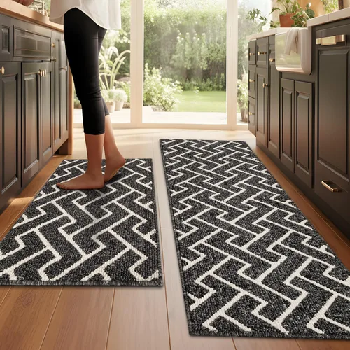 Vista 7 de Juegos de alfombras de cocina de 2 piezas - Alfombras de cocina antideslizantes coloridas para piso - Gruesas, alfombra decorativa de piso de cocina