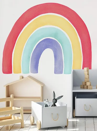 Vista 9 de Vinilo adhesivo para pared, diseño de acuarela, arcoíris, despegar y pegar (pequeño, 29.5 pulgadas de ancho x 24 pulgadas de alto, coral)