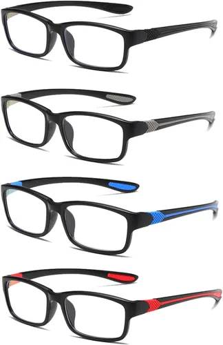 Vista 7 de Gafas de lectura para hombre, 2 pares, ultra ligeras, TR90, estilo deportivo, bloqueo de luz azul, lectores+1.0 (negro y azul)