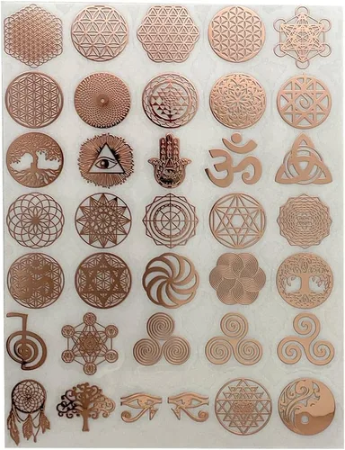 Vista 5 de 35 unids/lote Flor de la Vida Metal Pegatina Geometría Orgone Pirámide Pegatina Autoadhesiva Calcomanías Negras
