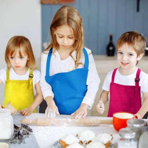 Vista 5 de Syhood Paquete de 6 delantales para niños a granel con 2 bolsillos ajustables para niños, delantal de chef artístico, para cocinar, hornear, pintar