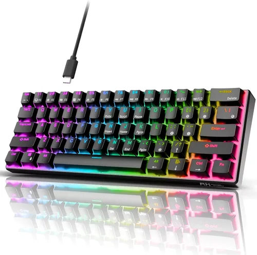 Vista 10 de RK ROYAL KLUDGE RK61 Teclado mecánico para juegos con cable al 60% programable QMK/VIA RGB retroiluminado 61 teclas Ultra-compacto interruptor rojo