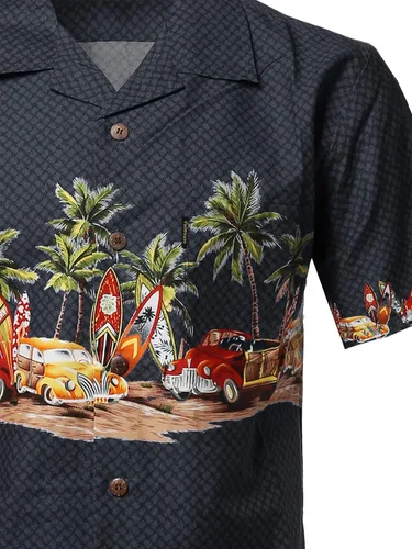 Vista 3 de Camisa de algodón con botones para hombre, estilo hawaiano, estampado tropical