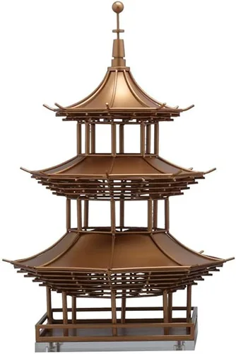 Vista 2 de Estatua china de feng shui, escultura de estatua china de metal antiguo, modelo de arquitectura antigua, decoración de escritorio, sala de té zen