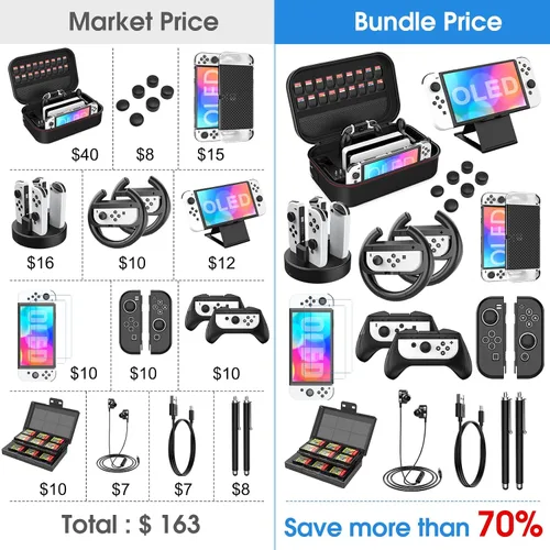Vista 2 de 27 in 1 Switch OLED Accessories Bundle for Switch OLED Model Upgraded 2023, OLED Carrying Storage Case, Dockable OLED Protective Case, OLED Screen