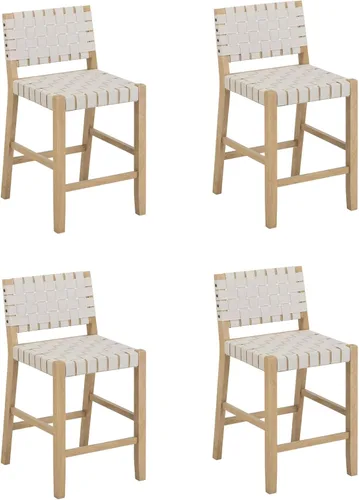 Vista 15 de Nathan James Cohen Mid-Century Modern - Taburete de bar de madera de 29 pulgadas, taburete tapizado de piel sintética con marco de madera maciza