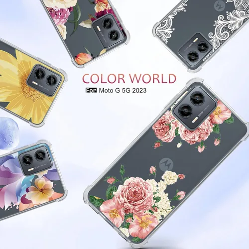 Vista 6 de Osophter Funda para Moto G 5G 2023, Motorola G 5G 2023 para mujeres y niñas, diseño floral con protector de pantalla, absorción de golpes, funda