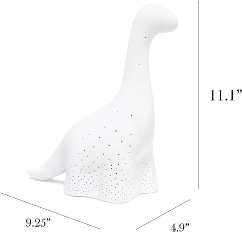 Vista 3 de Simple Designs LT2093-WHT Lámpara de mesa de dinosaurio brontosaurio de porcelana, color blanco