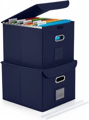 Vista 14 de Cajón Organizador de Archivos CADONO con Tapa, Organizador de Carpetas de Archivos Plegable con Deslizador de Plástico, Caja de Carpetas de Archivos