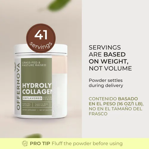 Vista 8 de Polvo de Péptidos de Colágeno Hidrolizado - 100% Puro, Alimentado con Pasto e Insípido para Mujeres y Hombres – para Huesos, Articulaciones, Cabello