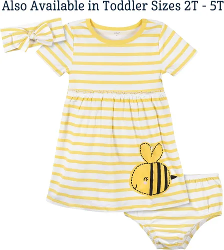 Vista 5 de Gerber Conjunto de vestido de 3 piezas, funda para pañales y diadema para bebé niña