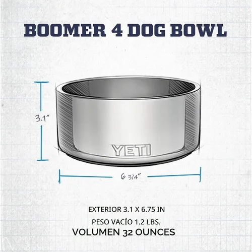 Vista 5 de YETI Boomer 4 - Cuenco antideslizante de acero inoxidable para perros, capacidad para 32 onzas Blanco