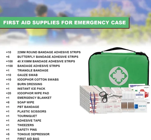 Vista 2 de Kit de primeros auxilios para casa y negocios - Kit de emergencia para camping y automóvil - 300 piezas de suministros de repuesto esenciales