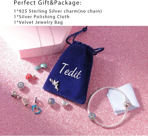 Vista 8 de Tedit Dijes de plata de ley 925 para pulseras y collares, colgante de mariposa de colores, regalos de joyería para mujeres, familiares y amigos