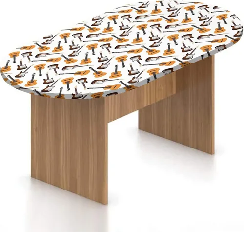 Vista 10 de Mantel ajustable ovalado de poliéster elástico de fantasía, diseño de casa del bosque en musgo, diseño de bosque encantado, se adapta a mesas