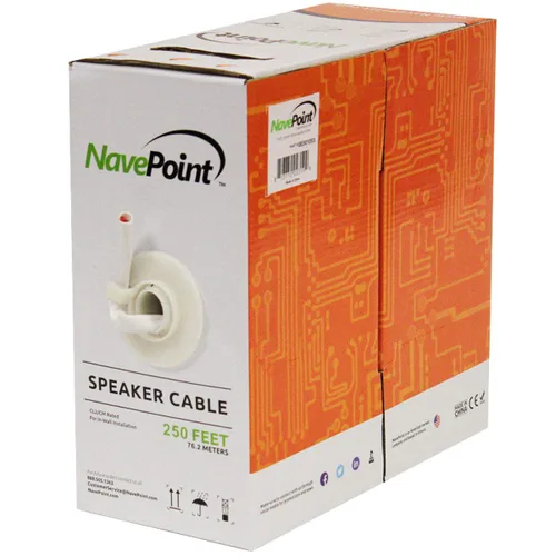 Vista 3 de NavePoint Cable de altavoz de audio de pared de 100 pies CL2 16/2 AWG calibre 2 conductores a granel transparente