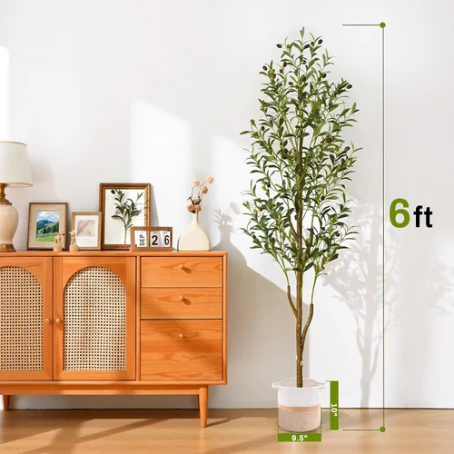 Vista 2 de Waipfaru - Árbol de olivo artificial de 6 pies para interiores con maceta y Verde