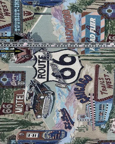 Vista 3 de FABRIC EMPIRE - Tela de tapiz clásica inspirada en la ruta retro 66, Motel, Diner, Tema de gasolinera - 56 pulgadas de ancho, vendido por el patio
