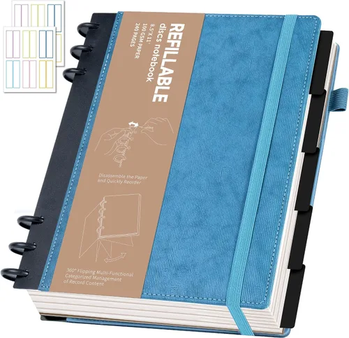 Vista 21 de Yoment - Cuaderno de diario de cuero para trabajo, recargable, 224 páginas, 100 GSM, papel grueso, cuaderno de 5 materias con separadores y pestañas