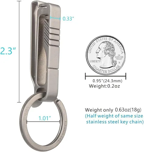 Vista 2 de TISUR Clip para llave de cinturón, mosquetón de titanio para cinturón, clip desmontable de liberación rápida, Gris