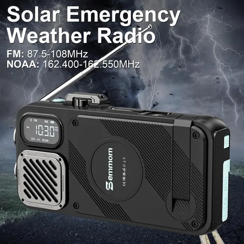 Vista 9 de Radio de emergencia y banco de energía solar de 22000 mAh, radio meteorológica FM NOAA, radio portátil con manivela Bluetooth, cargador de teléfono