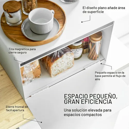 Vista 3 de YAMAZAKI Caja de Pan Moderna para el Hogar – Contenedor de Almacenamiento de Pan de Acero + Madera para Encimera, Caja de Pan Grande Blanca