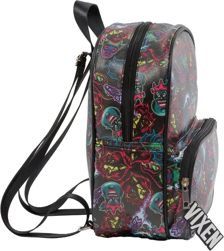 Vista 2 de Disney Villains - Mini mochila con estampado completo y colgante de Vixen moldeado 105 pulgadas correas ajustables piel sintética Negro - Disney