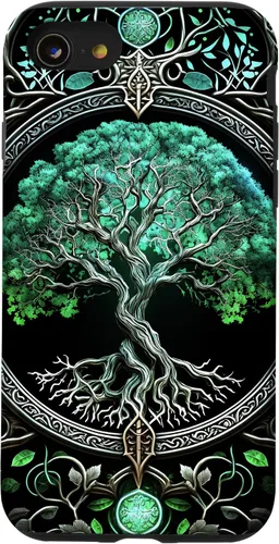 Vista 18 de Tree of Life Yoga Spiritual Celtic Viking Green Black Case for iPhone 17