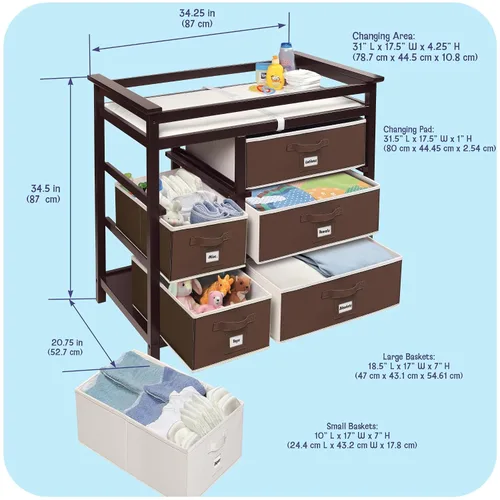 Vista 3 de Badger Basket Moderna mesa cambiadora para bebé con 6 cajones de almacenamiento y almohadilla - Espresso