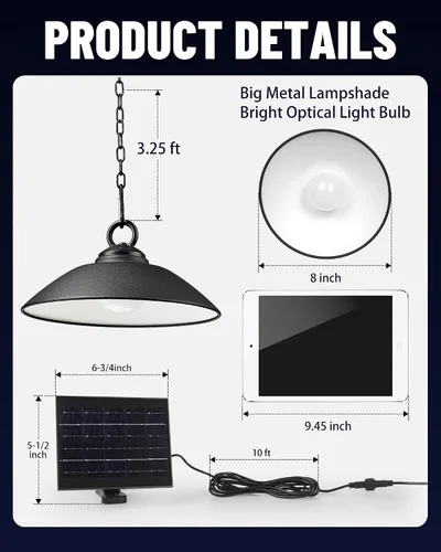 Vista 2 de Luces colgantes solares con control remoto, 3 colores, 2 modos de brillo, temporizador, lámpara de techo colgante para exteriores de 20 cm