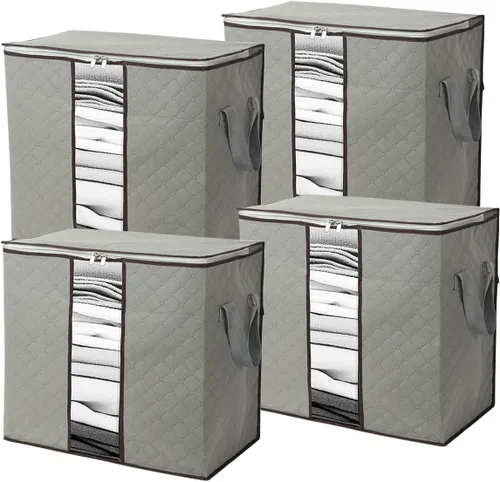 Vista 10 de Szxc Paquete de 2 bolsas de almacenamiento plegables grandes, horizontales + erectas para edredón, manta, ropa, almohada, ventana transparente