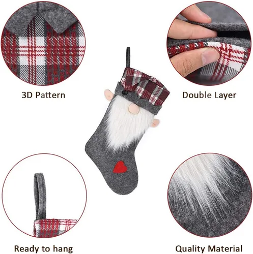 Vista 2 de 2025 Adornos de Calcetín de Gnomo de Navidad Personalizados, Calcetines de Barba de Santa de Felpa de Piel Sintética, Decoraciones del Hogar Regalos
