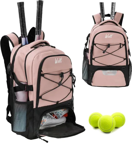 Vista 12 de Mochila para raqueta de tenis WOLT - Mochila grande para raqueta de tenis para hombres y mujeres - Compartimento ventilado para zapatos - Capacidad